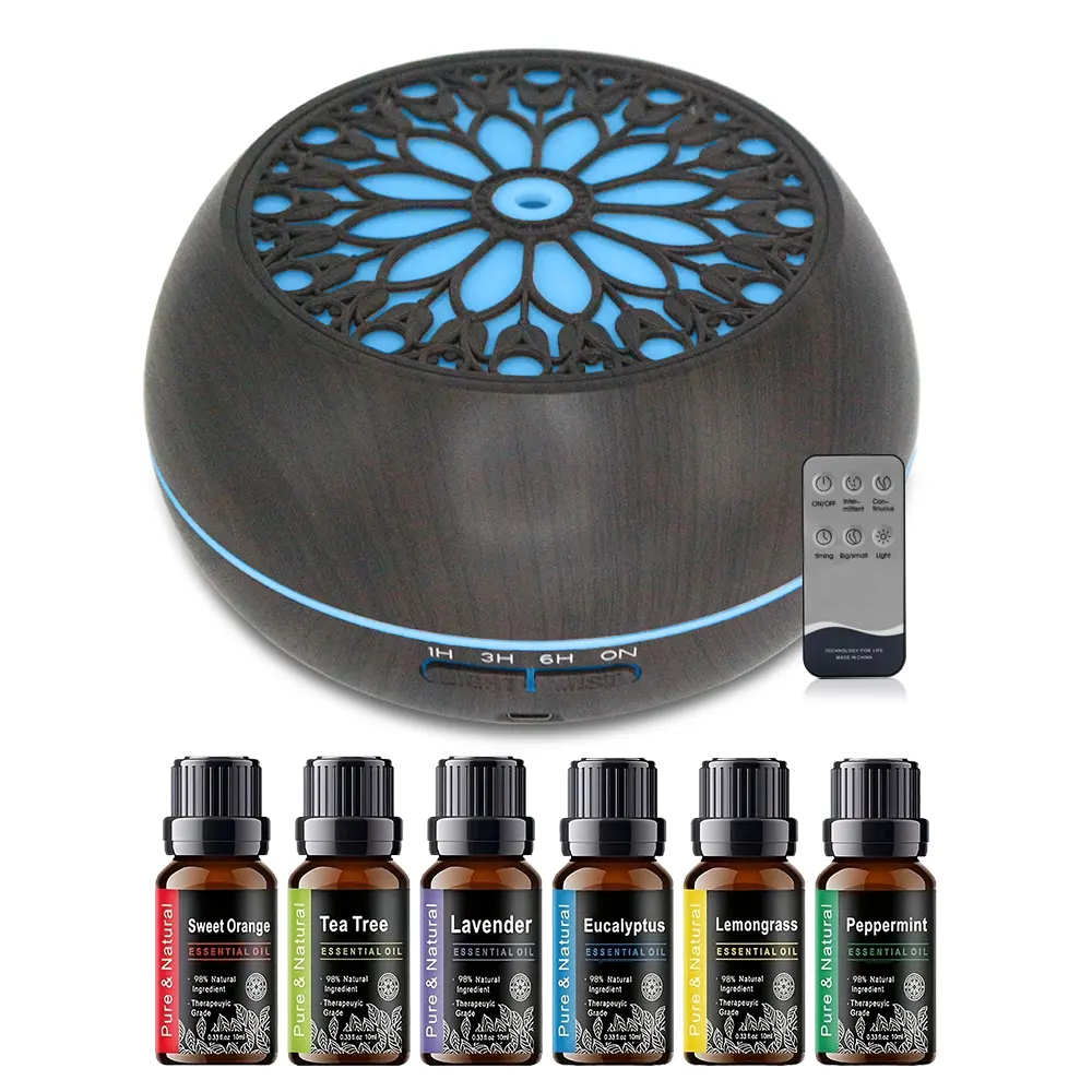 550ml Essential Oil Diffuser with Remote 6 Oils, Soundwave, 7-Color Light for Home Office 550ml Essential Oil Diffuser with Remote 6 Oils, Soundwave, 7-Color Light for Home Office