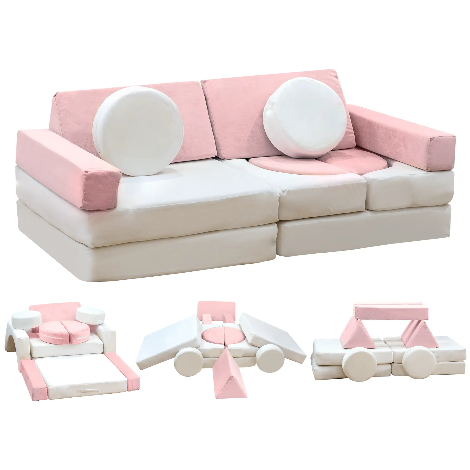 Lamerge Modular Kids Playing Couch, Sectional Toddler Play Sofa for Playroom, Convertible Foam Sofa, Multi-Combination for Developing Imagination