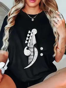 100% Cotton Bass Cleff - Headstock Bassist Bass Guitar Musician Music T-Shirt