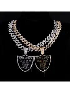 Unique oil-drip pirate shield pendant necklace, hip-hop alloy full-diamond Cuban chain, team style for men