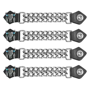 Dream Apparel W/ Steer Skull Graphic Head Vest Extender With Double Chains for Women/Man, Faux Leather Motorcycle Biker Vest Extender - 4pcs Set