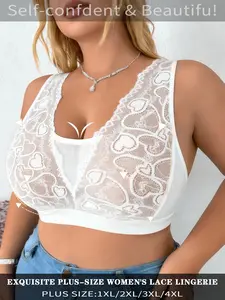 1/2/3/4pcs Plus Size Exquisite Elegant Lace Bralette Set, Soft & Breathable Wireless Bras for Women, Comfortable Seamless Crop Top for Daily Wear