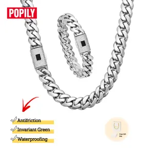 14mm Cuban Miami Style Necklace/Bracelet Set Electroplated with waterproof and rust-proof technology The best gift for your family suitable for leisure business entertainment and other occasions 18~30inch