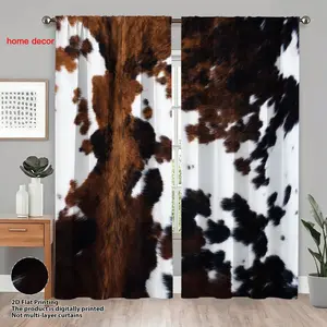 2pc Cow Print Vintage Style American Casual Curtains, Light Blocking Privacy Protection for Living Room & Leisure Area, Unique Retro Home Decor for All Seasons, Home Decoration Curtain