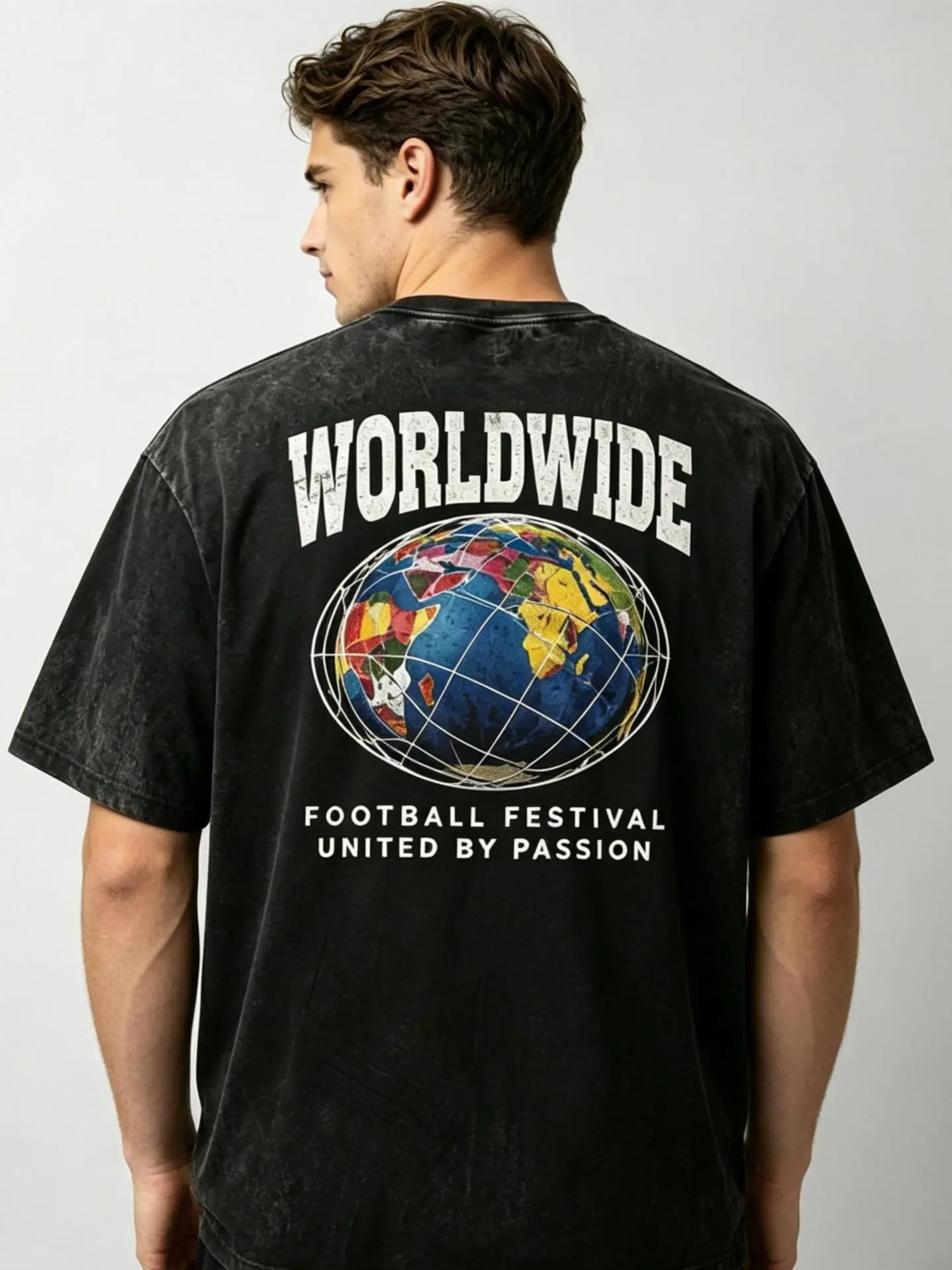 WORLDWIDE GOALS! "Football Festival" Oversized Tee | 100% Heavyweight Cotton Acid Wash T-Shirt | BlokeCore Style,UNITED BY PASSION: Global Football Festival Tee | Cotton Graphic Tees,Soccer Victory Shirt,Playoff Fan Tee,Fashion Men Clothes