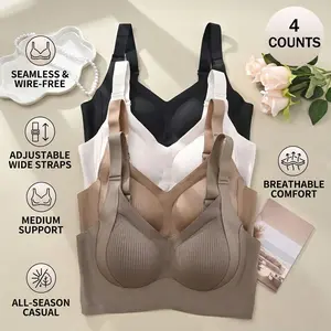 Women's Seamless Wireless Bra, Adjustable Wide Straps, Medium Support, Breathable Lingerie, Casual Style, All Seasons woman