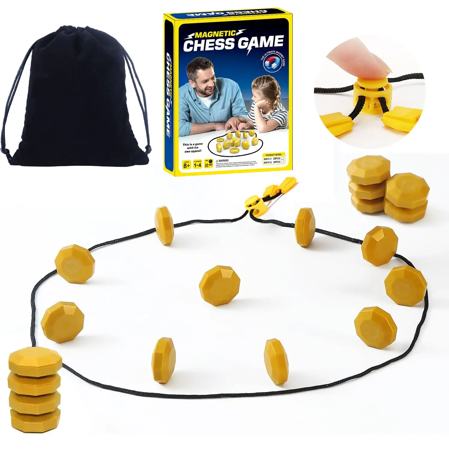 Exciting Indoor Chess Game Set, Perfect for Family Game Night, Plastic Sealed for Safety, Fun 2 Player Game Includes Rope, 20 Pieces, Bag