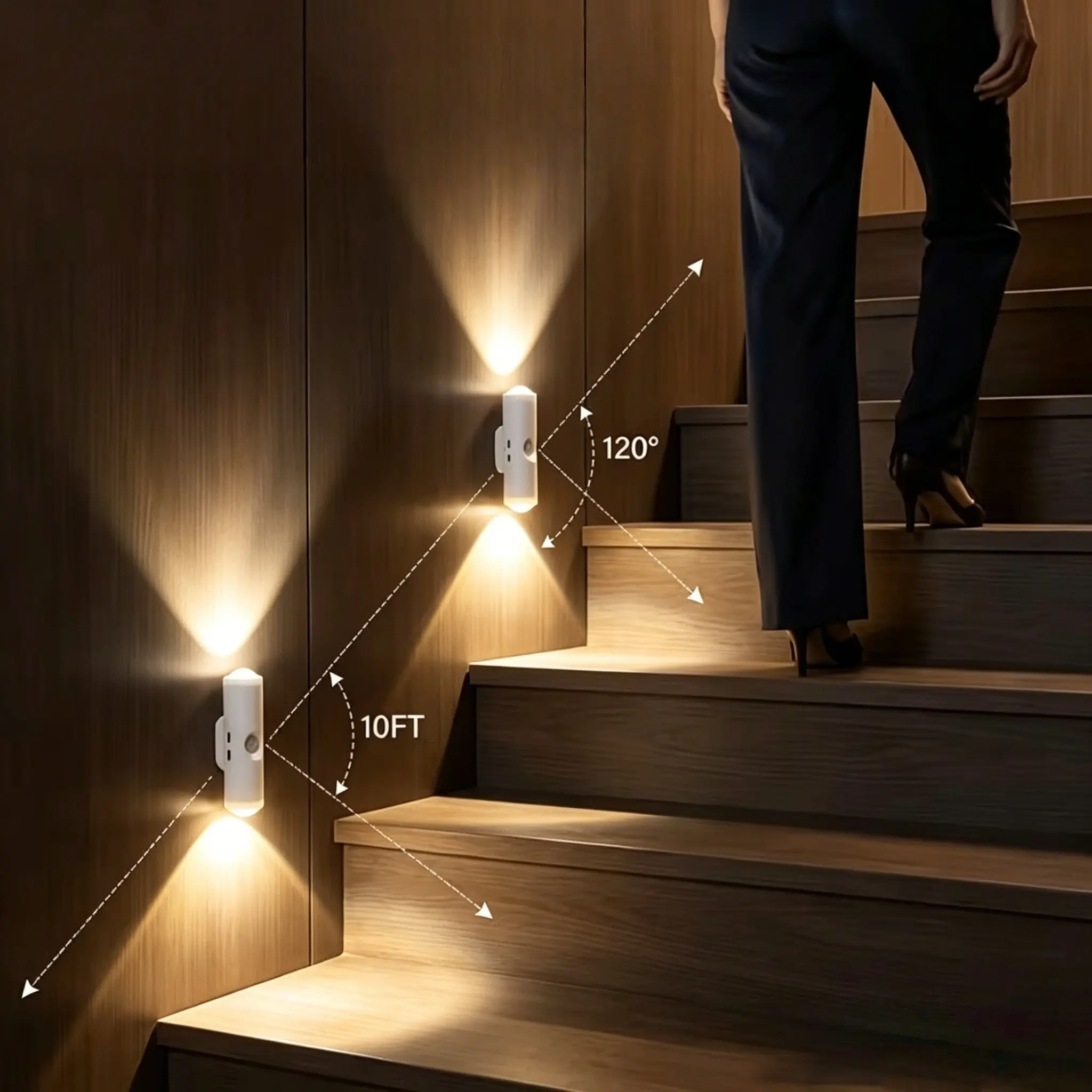 Rechargeable Smart Motion Sensor Night Light, RGB Dual Head Wall Lamp, USB Rechargeable Bedside Light, Ideal for Bedroom, Hallway, Office, Home Night Lamp, Home Lighting