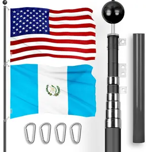 G128 Combo Pack: 20 Ft Telescoping Aluminum Flagpole (Black) & American and Guatemala Flags 3x5 Ft, Both ToughWeave Series Embroidered Polyester | Pole with Flags Included