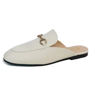 EVELLYHOOTD Pretty Comfort Mules for Women Pointed Toe Snaffle-Trim Backless Loafers Leather Slip On Mule Unisex #8001