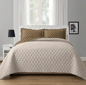 Mocassi 3-Piece Reversible Diamond Pattern Coverlet Bedding Set - Soft Microfiber Bedspread, Hotel Premier Finish Quilt Bedding Set