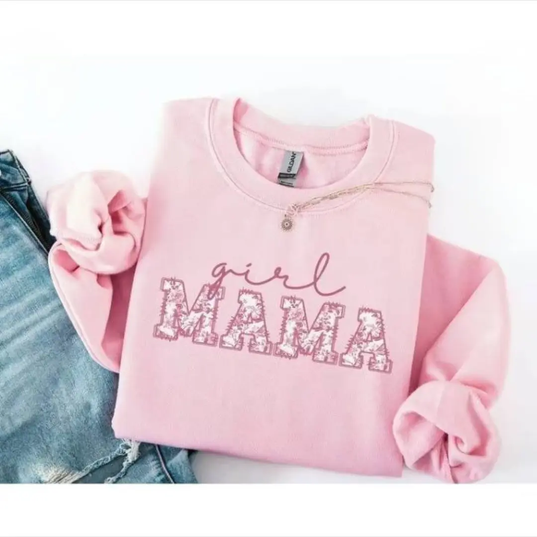 Soulful - Floral Girl Mom Sweatshirt, Toile Mama Of Girls Sweater, Mothers Day New Mama Outfit, Baby Announcement Momma Clothing