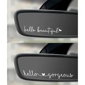 Car Decals,Car Accessories,Car Stickers and Decals,Hello Beautiful Mirror Decal,Car Rear View Mirror Sticker,Funny Car Decals,Vinyl Car Decals,Used in Car Window Rearview Mirror (White)