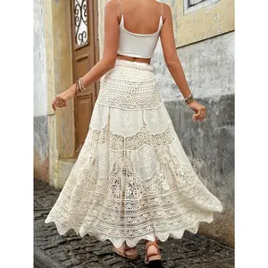 Linen skirt, elegant vacation high waisted scallop decorative skirt, suitable for spring and summer women's clothing, soft and breathable fabric, suitable for casual and formal occasions, is an ideal gift for women