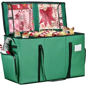 2-in-1 Christmas Ornament Storage Box & Xmas Figurine Container, Premium Christmas Ornament Storage Container - Holds Up to 64pcs-3” Ornaments, Adjustable Dividers, 4 Individual Trays -Green