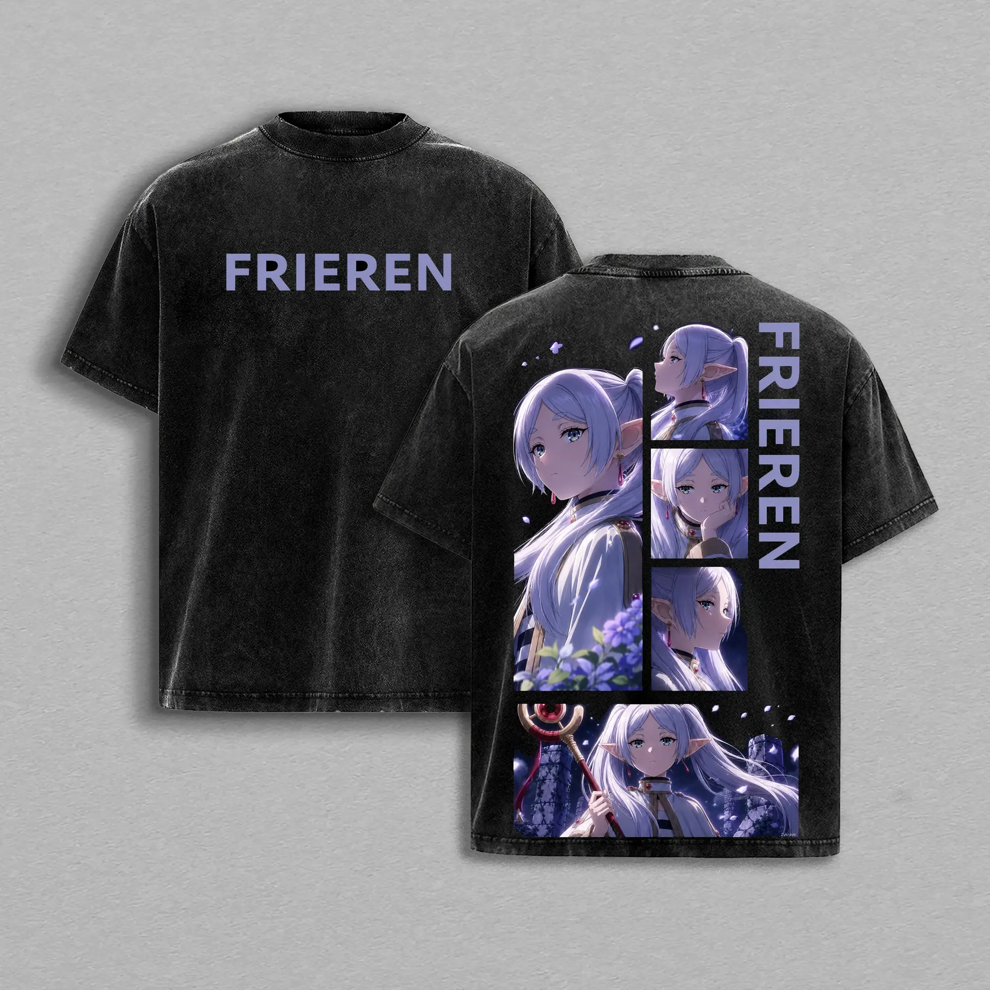 Vintage Washed Fantasy Elf Graphic Oversized T-Shirt