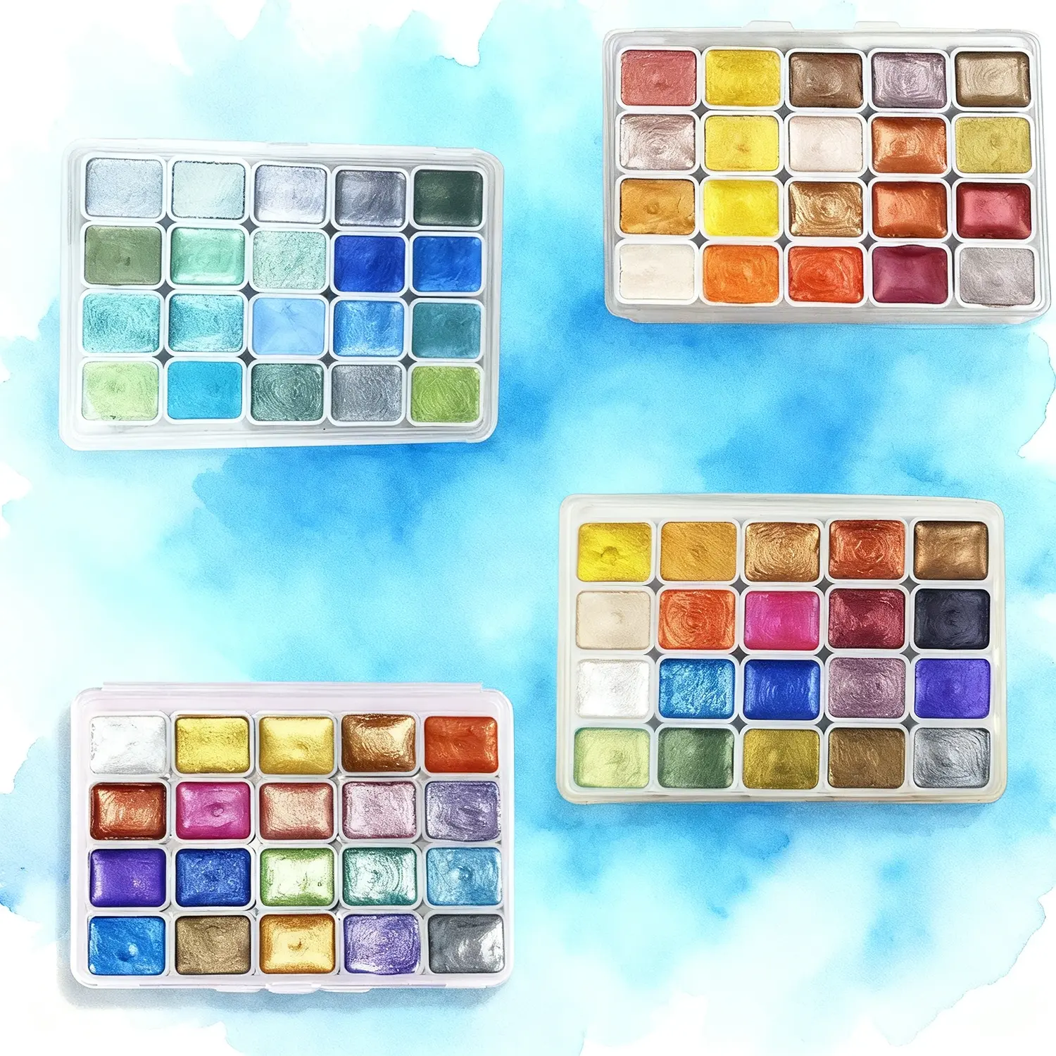 Handcrafted 2-Set 20-Color Pearlescent Solid Watercolor Pigments - Japanese-Inspired Art Supplies for Painting, Nail Art & DIY Crafts