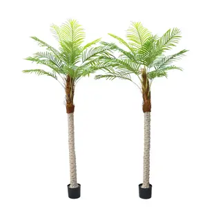 2 Pack 6.9ft Artificial Palm Tree in Pot, Realistic Trunks & 15 Lifelike Leaves, Tropical Fake Tree for Home & Yard Decor
