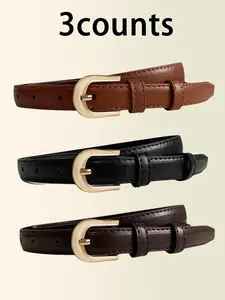 Women's Minimalist Casual Plain Color PU Leather Belt, Vintage Trendy Belt, Fashionable Versatile Belt for Jeans & Dress Decoration