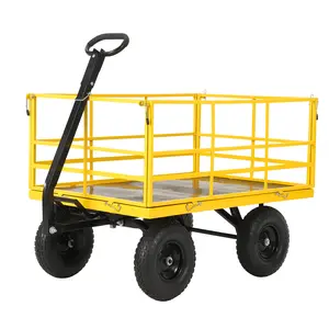 1500lbs Heavy Duty Steel Garden Cart - 3-in-1 Utility Yard Wagon with Removable Sides, 13" All-Terrain Tires, 13 cu ft Large Outdoor Pull Dump Cart for Lawn, Tools & Firewood