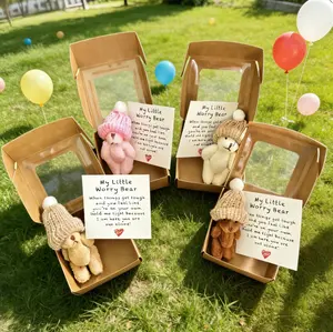 Little Bear in Box,Mini Plush Bear Set with Greeting Card,Best Gift for School Classroom Exchange Supplies,Perfect Halloween Thanksgiving Christmas Valentine Easter Stuffer Mother Father Day Gift