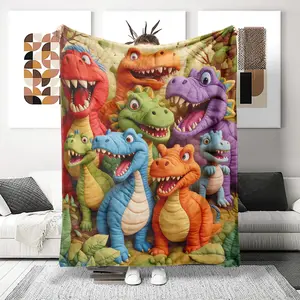 Ultra-Soft Printed Woolen Blanket with Cute Dinosaurs, Perfect Gift for Any Occasion, Cozy & Skin-Friendly Design, Ideal for Home Use, Animal Blankets