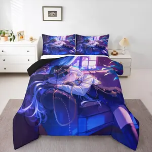 Erosebirdal Japanese Anime Comforter Set,Cartoon Uniform Bedding Bedroom,Decoration Cute Japanese Cartoon Duvet Set,Anime Aesthetic Art Quilt