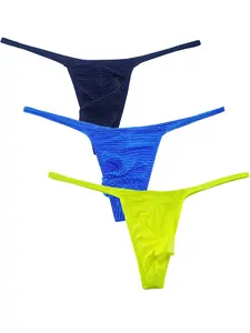 Men's Printed Thongs Set of 3, Sexy Slim Fit Mesh Breathable Underwear, All Season Comfortable Gym Shorts, Contrast Binding Design