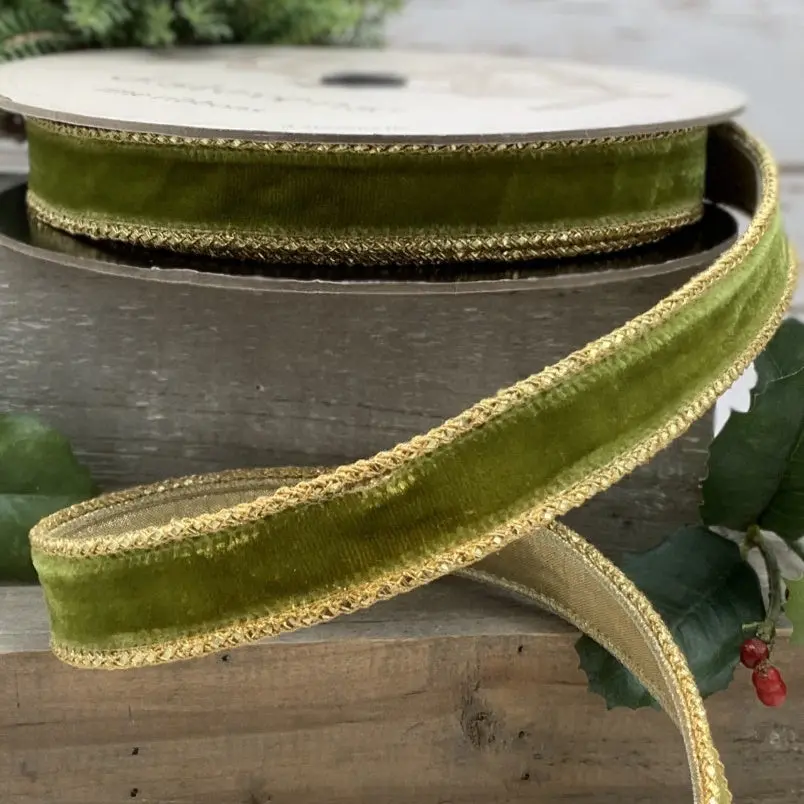 Velvet Gold Braid Edge Ribbon, 1" X 10YD
