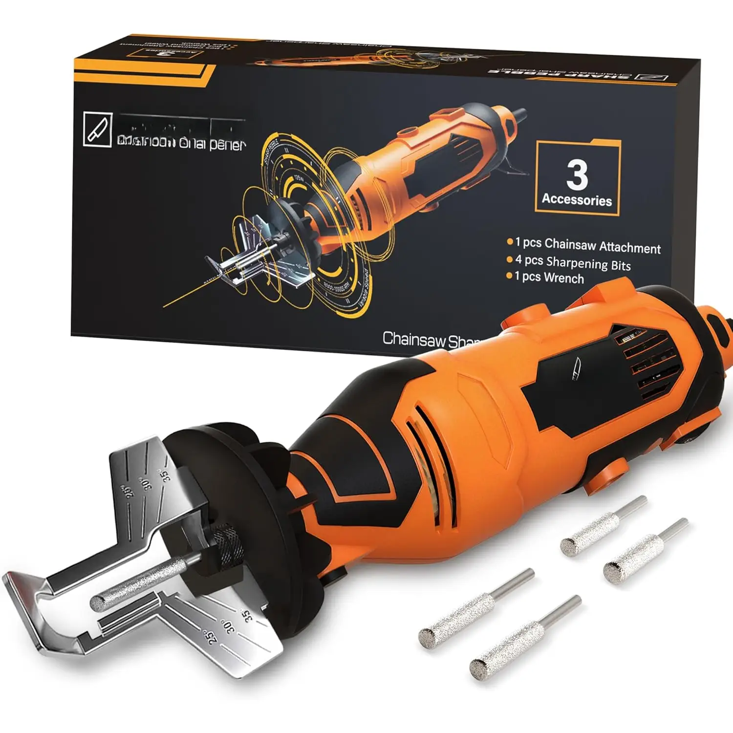 Electric  ener Kit - Comes with Chain  ener Tool, 4 File Size ening Wheel Bits,...