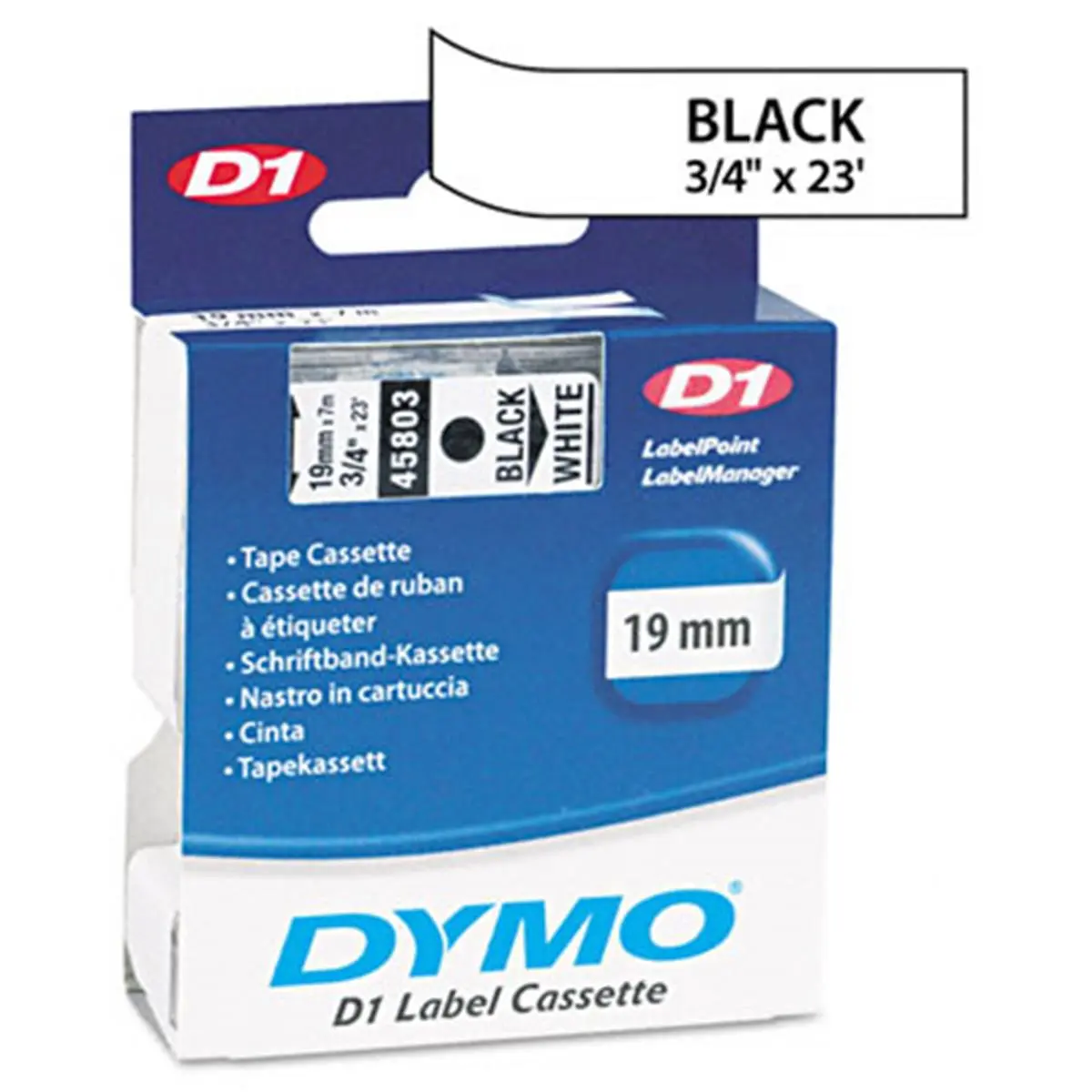 Dymo 45803 D1 Tape Cartridge - Easy-Peel Back, Multi-Use, 3/4" x 23', Chemical-Resistant, Durable Scratch-Resistant for Electronic Label Makers, Black on White