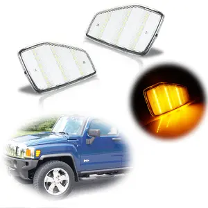 2pcs For 2005/2006 2007 2008 2009 2010 Hummer H3/2009 2010 H3T Clear Full LED Amber Front Side Marker lamps Lights,Replace OEM HU2551100 / HU2550100