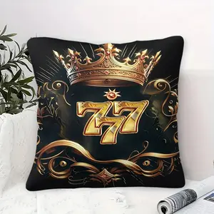 Elegant Lustrous Sovereign Gold Crown 777 Decorative Throw Pillow with Insert Glam Regal Grandeur, Rich Jet Silky Black Foundation, Refined Fortune Majestic Vibe for High-End Sofa Lucky Prestige Statement  Pillow  with Insert