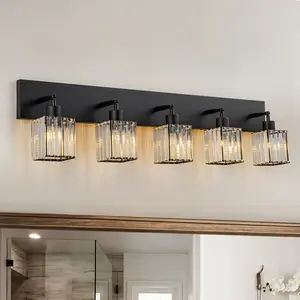 New Modern Led Crystal Bathroom Vanity Lamp 3 5 Lights Black Indoor lighting