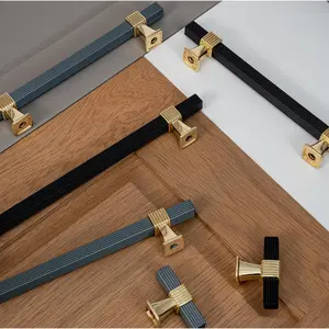 Modern Ribbed Cabinet Handles with Gold Accents