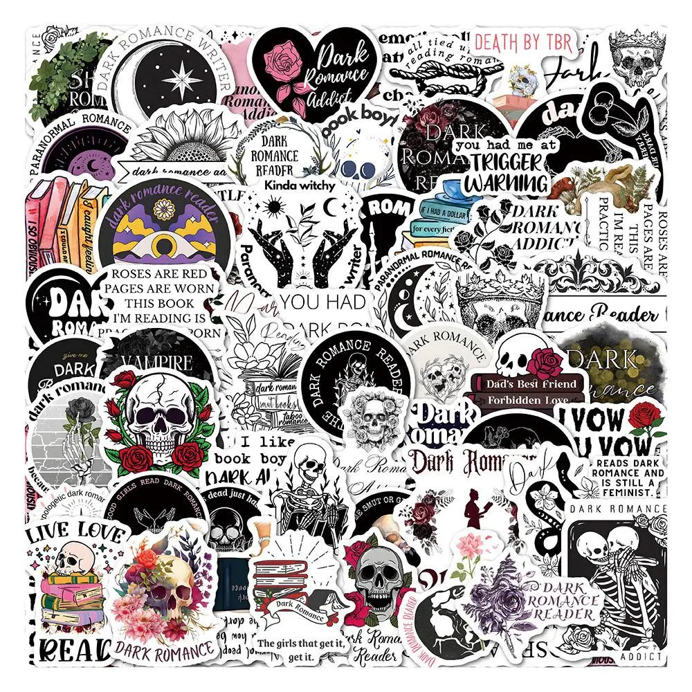 Dark Romance Bookish Sticker Pack, 50pcs/set Waterproof Vinyl Decals, Smut Romance Bookish Sticker Pack for Girls, Suitable for Kindle, iPad, Laptop, Ebook Readers & Water Bottles, Halloween, Sticker Sheets, Sticker Collage Pack, Book Reading Stickers