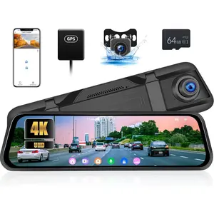Rimoody Mirror Dash Cam 9.66" Full Touch Screen 4K Front 1080P Rear Dual Camera with GPS WiFi Night Vision Parking Monitor Blind-Spot-Detection Dashboard Camera 64TF Card