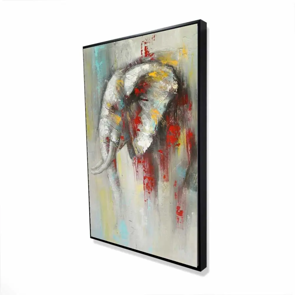 212 MAIN Original Artistic Modern Abstract Paint Splash Elephant Framed Wall Art Print - 24x36 in, Unique Artwork, Colorful Home Decoration, Ideal for Room Aesthetic, Perfect for Animal Lovers, Premium Printing