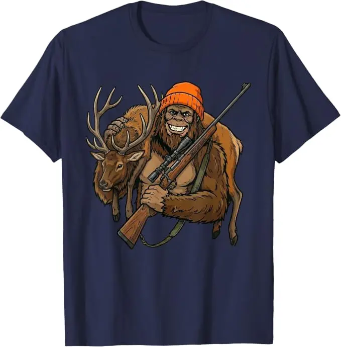 Bigfoot Sasquatch Hunting Shirt, Elk Hunting Tee, Deer Season Hunter Shirt, Funny Outdoorsman T-Shirt, Wilderness Adventure Graphic Tee, Wildlife Hunter Gift for Dad Papa, Outdoor Hunting Apparel