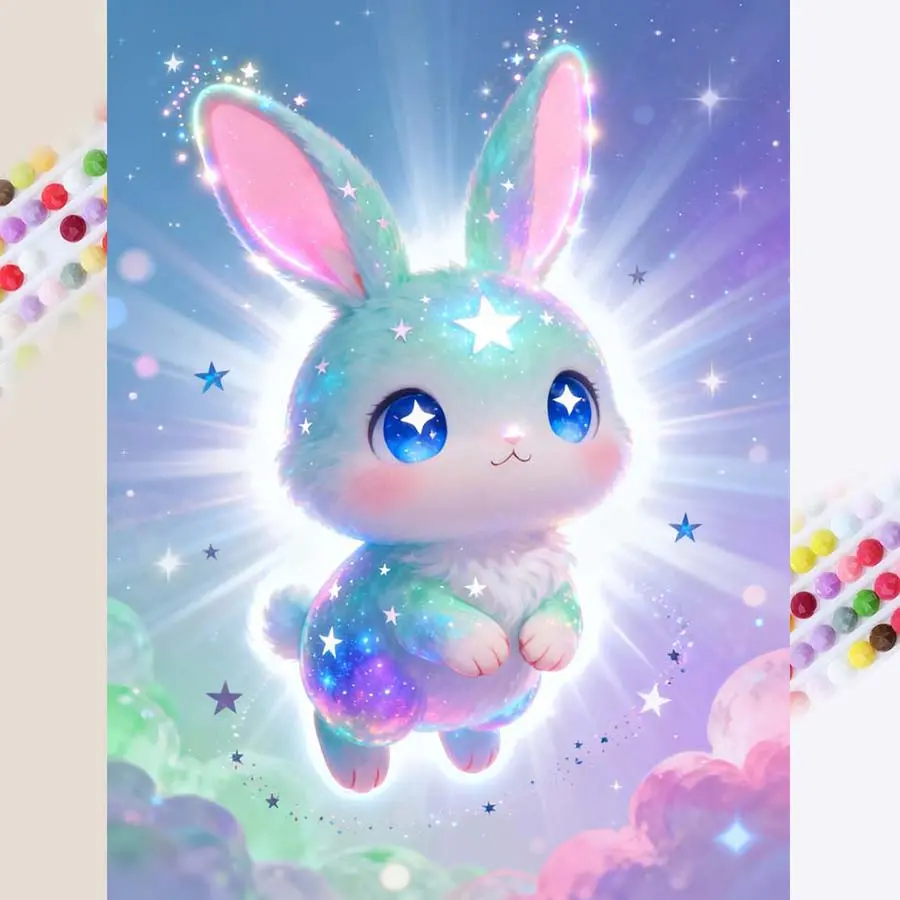 5D DIY Full Drill Round Diamond Painting - Diamond Painting Kit Colorful Rabbit Mosaic Canvas DIY Wall Art, Home Wall Decoration