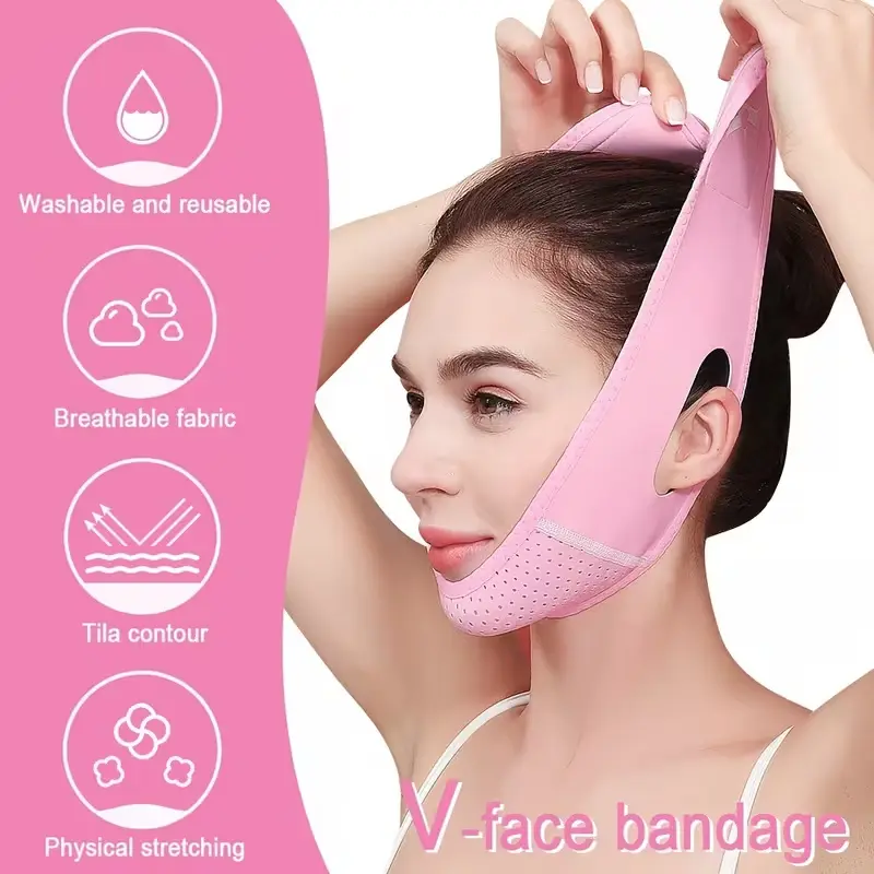 V Face Mask Facial Lifting Strap, Jawline Shaper, Tightening Band for Double Chin, Chin Reducer, Skin Tightening Effect, Ultra-Thin Breathable Comfort, Tila Contour, Physical Stretching, Reusable Washable Women's Skin Training Belt