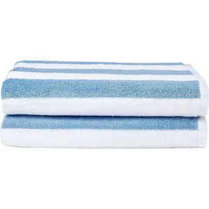 Sky Blue Cabana Stripe Pool & Beach Towel, 100% Cotton, Soft & Absorbent, Quick Dry, Large, 2 Pack, 30" x 60"