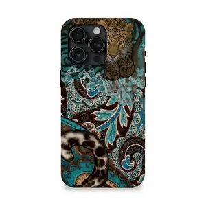 Teal Wild Leopard Phone Case for iPhone 17 16 15 14 13, Elegant Floral Protective Cover, Teal Botanical, Floral Aesthetic