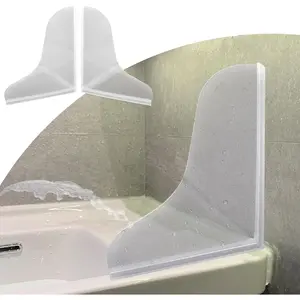 Silicone shower splash guard, transparent bathtub corner splash guard, bathroom shower waterproof panel, with adhesive for fixing, can be used for washbasins, bathtubs, sinks, etc. - 2-piece set