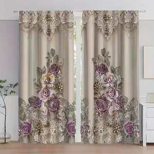 2 Pack Window Curtain Room Curtains Elegant floral pattern curtains with pole pocket design for bedroom, kitchen, office, study or living room with delicate floral and leaf patterns for light filtering. The pole pocket design