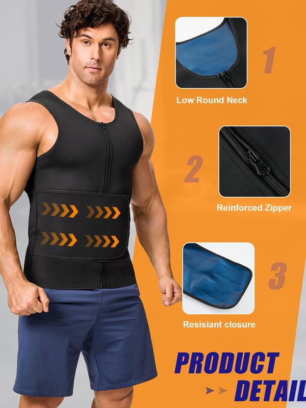 Men Body Shaper Sauna Sweat Vest Workout Tank Top Abdomen Reducer Waist Trainer Belly  Shapewear with Zipper Compression Garment Compression Shirt Activewear