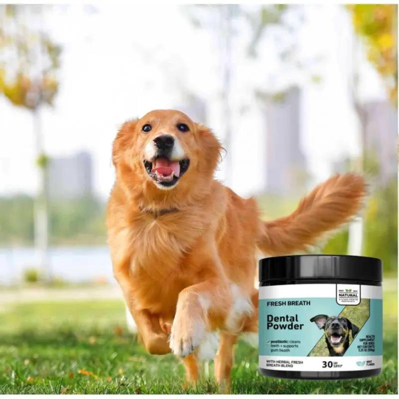 Dog Dental Powder for Fresh Breath & Teeth Cleaning, Postbiotic Plaque & Tartar Remover (30 Scoops), Pet Finger Cots, Probiotic Toothpaste, Enamel Repair Dental Sticks & Breath Freshening Dental Wipes for Dogs