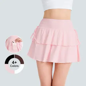 FireSwan 2026 Women's Solid Lettuce Trim Tiered Layer Ruffle Hem Skirt, Elegant Tie Side Mini Skirt with shorts, Women's bottoms for Daily Wear Greenish #TikTokShopSpringGlowUp