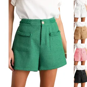 FMEYOA Womens Tweed Summer Shorts High Waisted Wide Leg Dressy Casual Shorts with Front Pockets