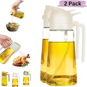 2 Pack 16 oz Oil Dispenser Bottle for Kitchen -2 in 1 Olive Oil Dispenser and Oil Sprayer - 470ml Olive Oil Bottle - OilSprayer for Cooking, Kitchen, Salad, Barbecue(White) utensils, Glass Olive Oil Sprayer Mister, Cooking Oil Sprayer Bottle
